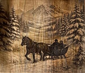 Snow Ride on Wooden Plaque