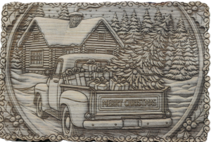 Snowy Christmas Scene on Wooden Plaque